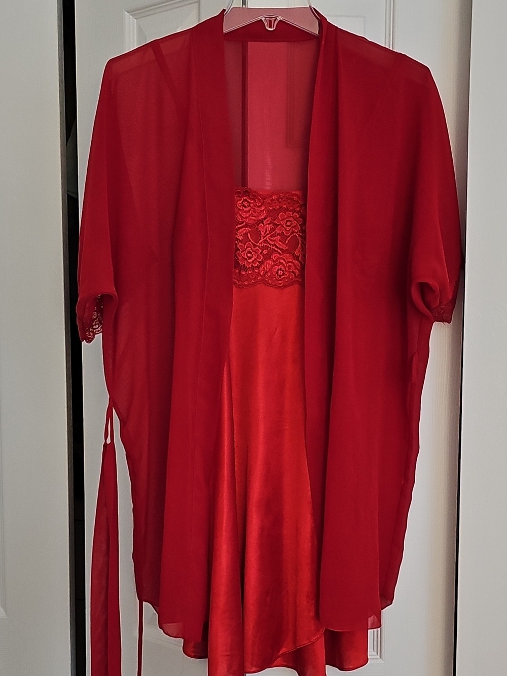 Red Lace Trim Women's Nightgown & Robe Set